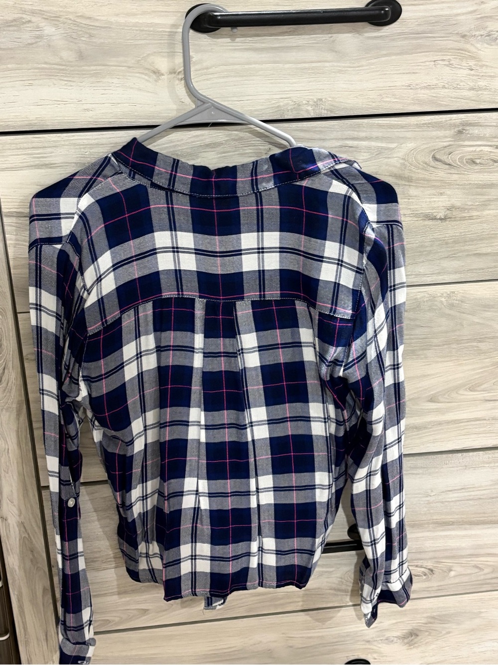 Women's Navy and White Plaid Button-Down Shirt